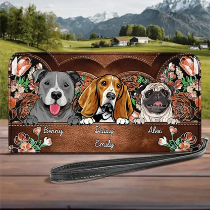 Dog Lovers - Flower Pattern - Personalized Leather Long Purse Wallet The Next Custom Gift