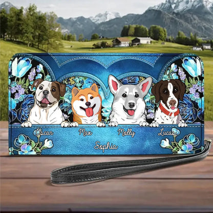 Dog Lovers - Flower Pattern - Personalized Leather Long Purse Wallet The Next Custom Gift