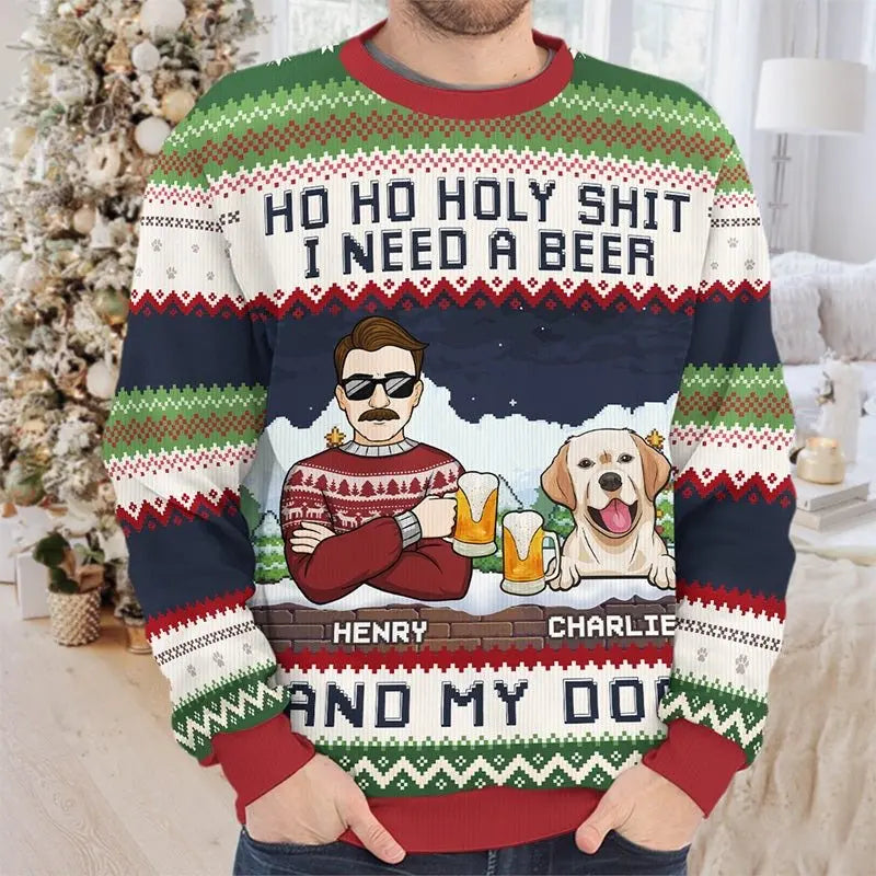 Dog Lovers - I Need A Beer And My Dogs - Personalized Ugly Sweater Ugly Sweater The Next Custom Gift