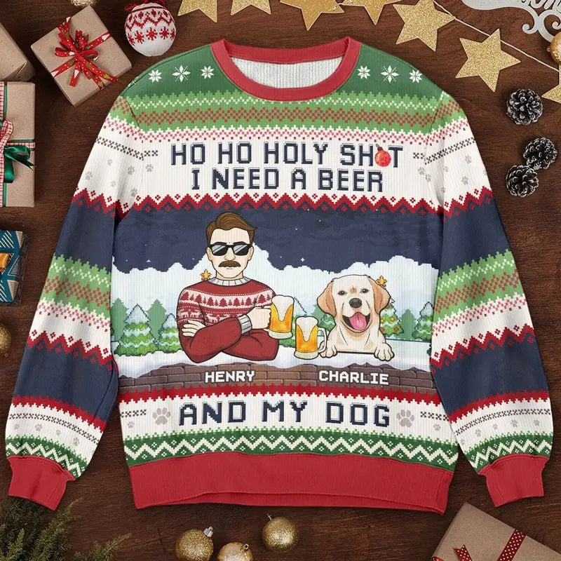 Dog Lovers - I Need A Beer And My Dogs - Personalized Ugly Sweater Ugly Sweater The Next Custom Gift