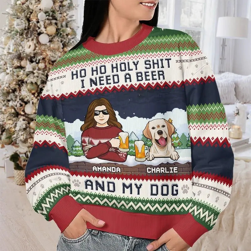 Dog Lovers - I Need A Beer And My Dogs - Personalized Ugly Sweater Ugly Sweater The Next Custom Gift