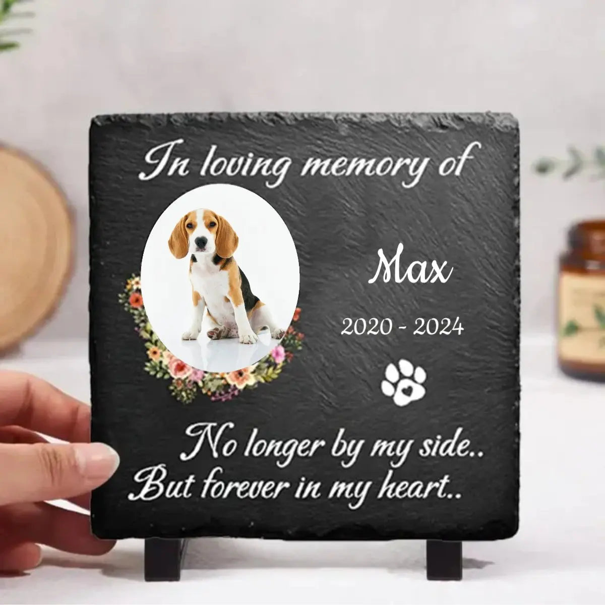 Dog Lovers - No Longer By My Side But Forever In My Heart - Personalized Memorial Stone Acrylic Plaque The Next Custom Gift