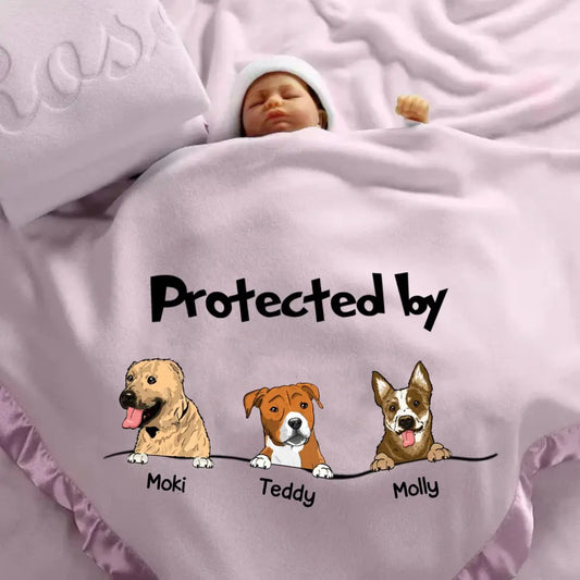 Dog Lovers - Protected By - Baby Gifts, Mother's Day Gifts, Baby Shower gifts, Baby Blanket For Girls, Boys - Personalized Baby Blanket