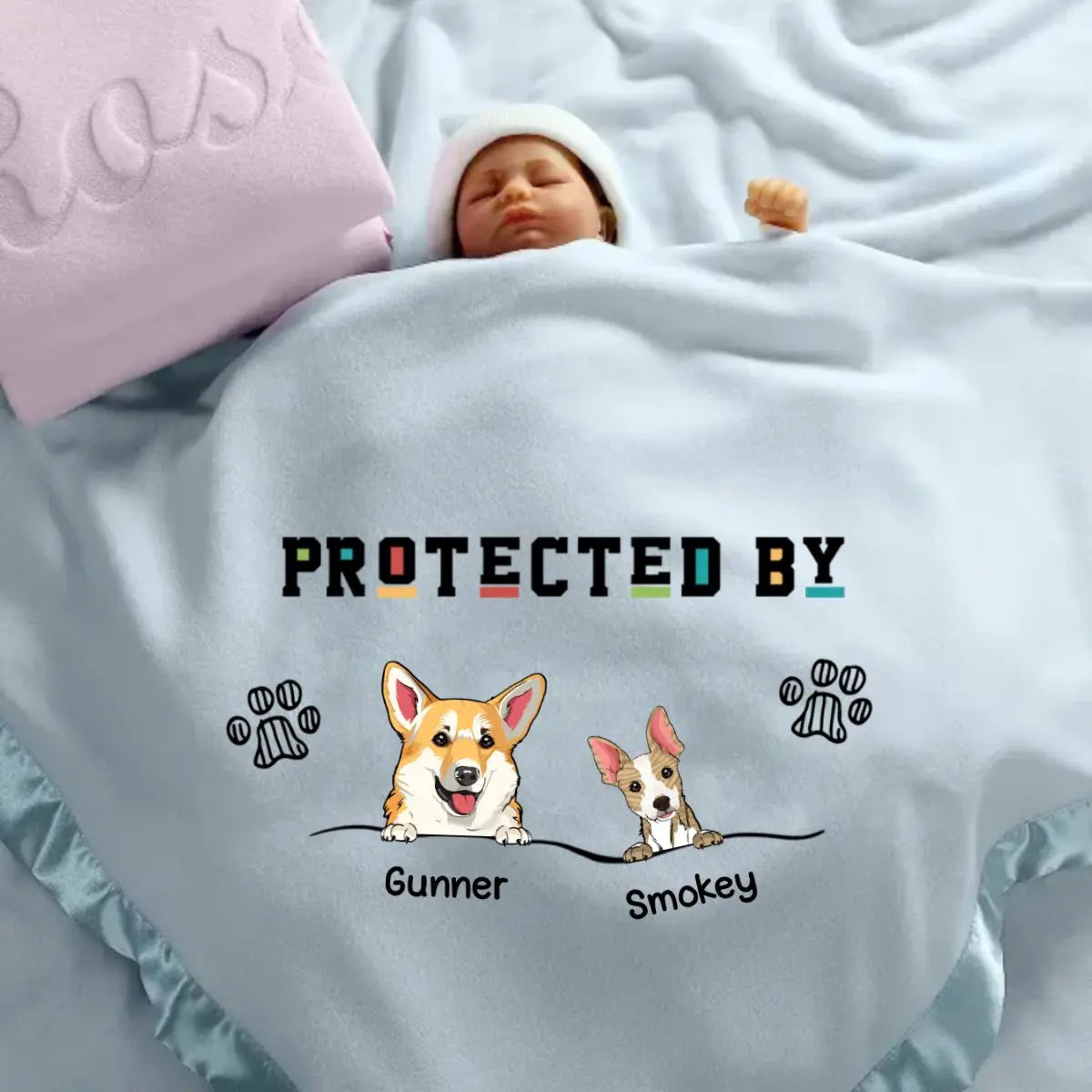 Dog Lovers - Protected By - Baby Gifts, Mother's Day Gifts, Baby Shower gifts, Baby Blanket For Girls, Boys - Personalized Baby Blanket Blanket The Next Custom Gift