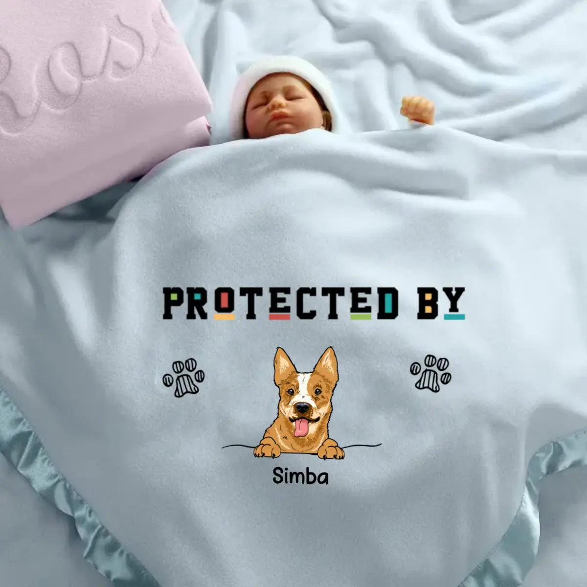 Dog Lovers - Protected By - Baby Gifts, Mother's Day Gifts, Baby Shower gifts, Baby Blanket For Girls, Boys - Personalized Baby Blanket Blanket The Next Custom Gift