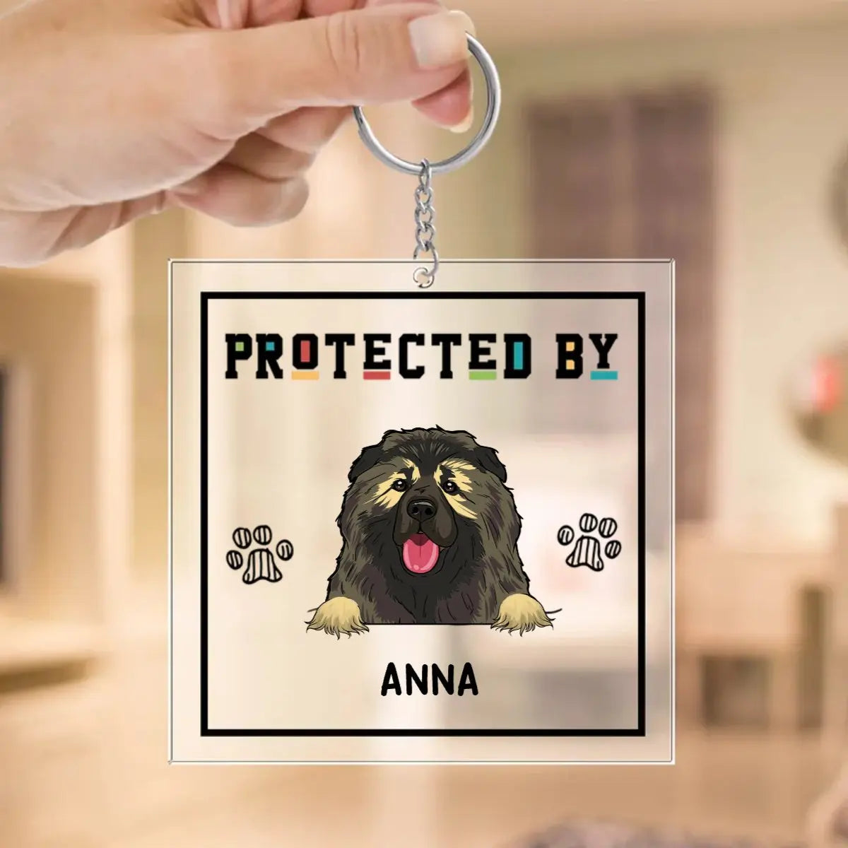 Dog Lovers - Protected By (D) - Personalized Acrylic Keychain Keychain The Next Custom Gift