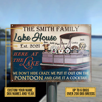 Dog Puppy Pontoon Boat Pet Lake House Don't Hide Crazy Custom Classic Metal Signs