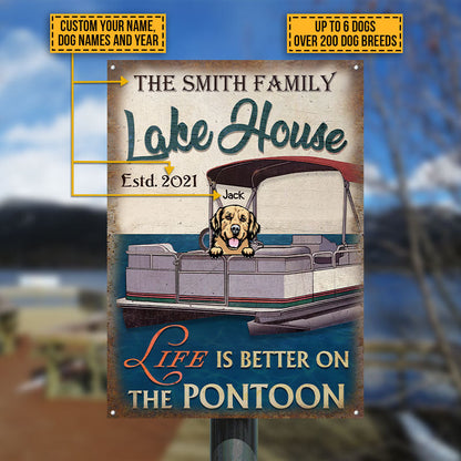 Dog Puppy Pontoon Boat Pet Lake House Life Is Better Custom Classic Metal Signs