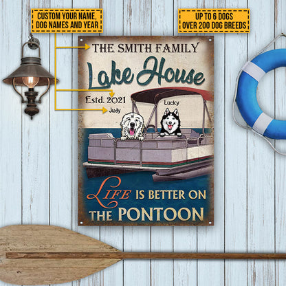 Dog Puppy Pontoon Boat Pet Lake House Life Is Better Custom Classic Metal Signs