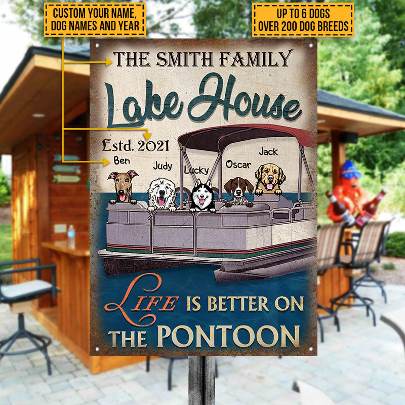 Dog Puppy Pontoon Boat Pet Lake House Life Is Better Custom Classic Metal Signs