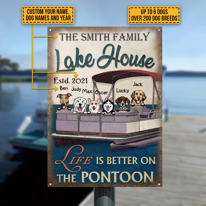 Dog Puppy Pontoon Boat Pet Lake House Life Is Better Custom Classic Metal Signs