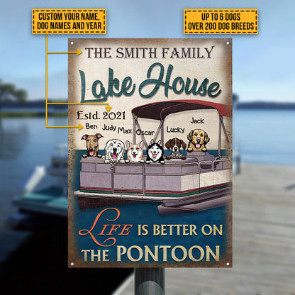 Dog Puppy Pontoon Boat Pet Lake House Life Is Better Custom Classic Metal Signs