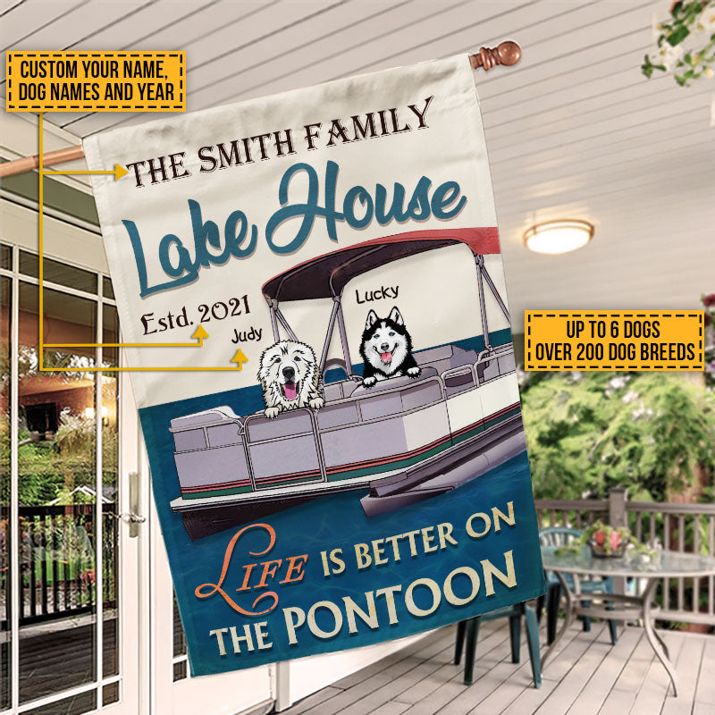 Dog Puppy Pontoon Boat Pet Lake House Life Is Better Custom Flag