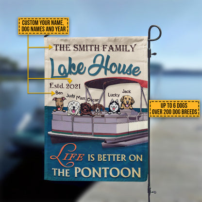 Dog Puppy Pontoon Boat Pet Lake House Life Is Better Custom Flag