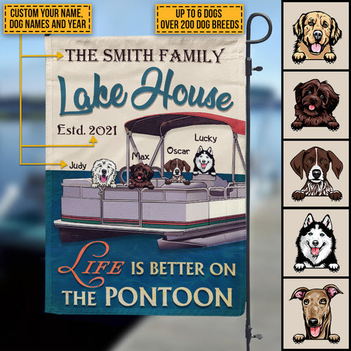 Dog Puppy Pontoon Boat Pet Lake House Life Is Better Custom Flag