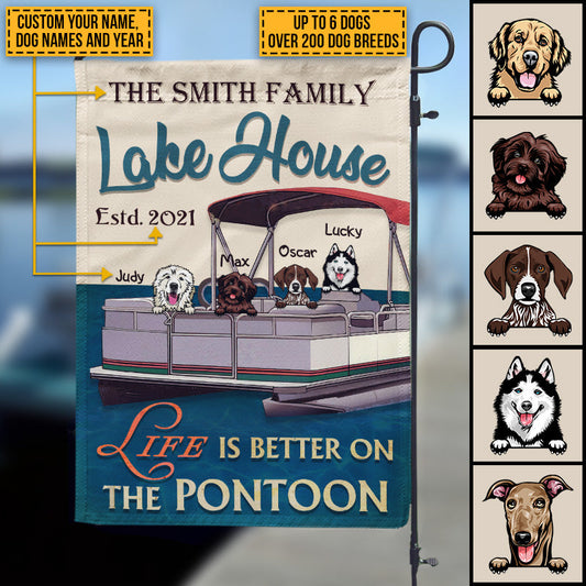 Dog Puppy Pontoon Boat Pet Lake House Life Is Better Custom Flag