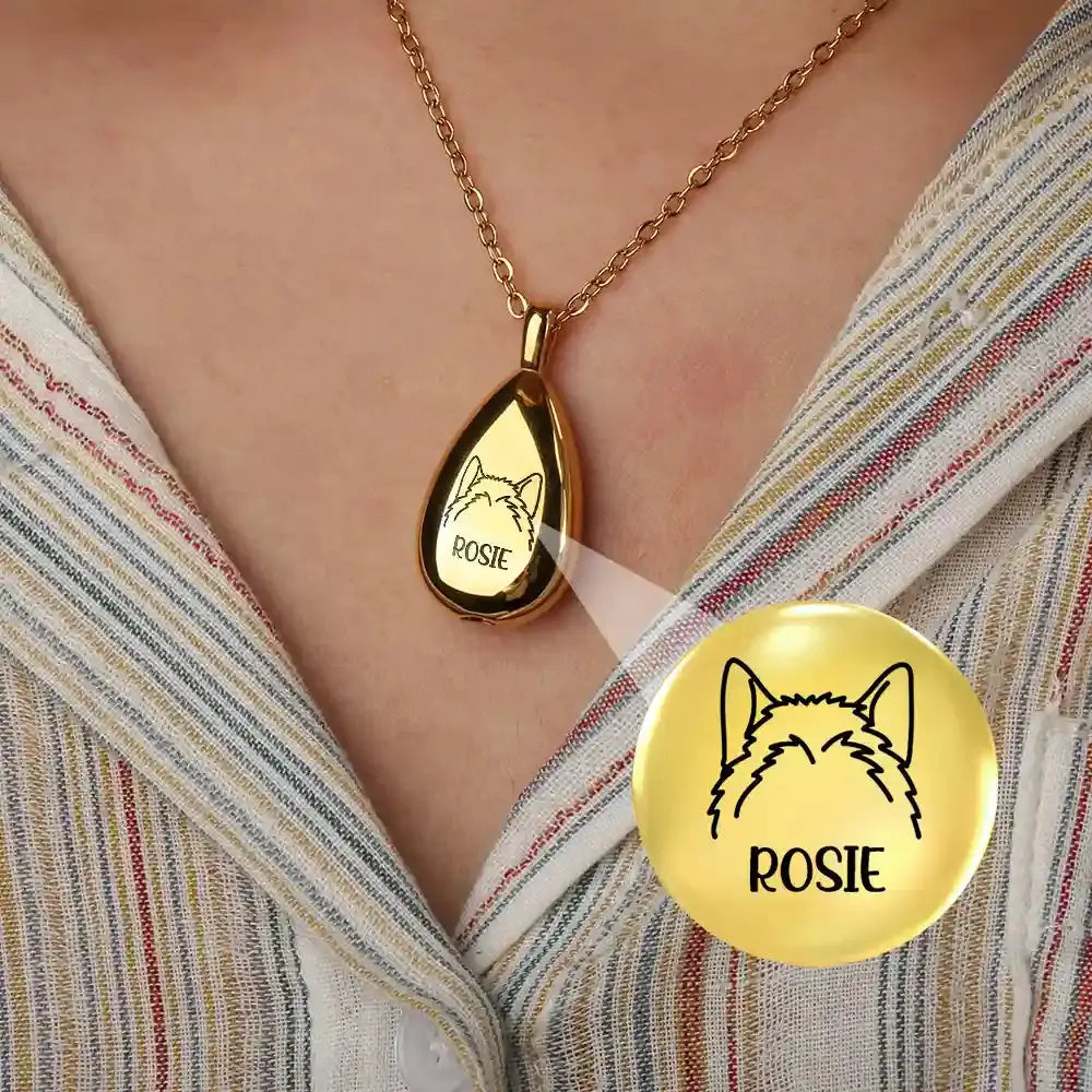 Dog & Cat Line Art Memorial Pet Urn - Personalized Keepsake Necklace Wood Sign The Next Custom Gift