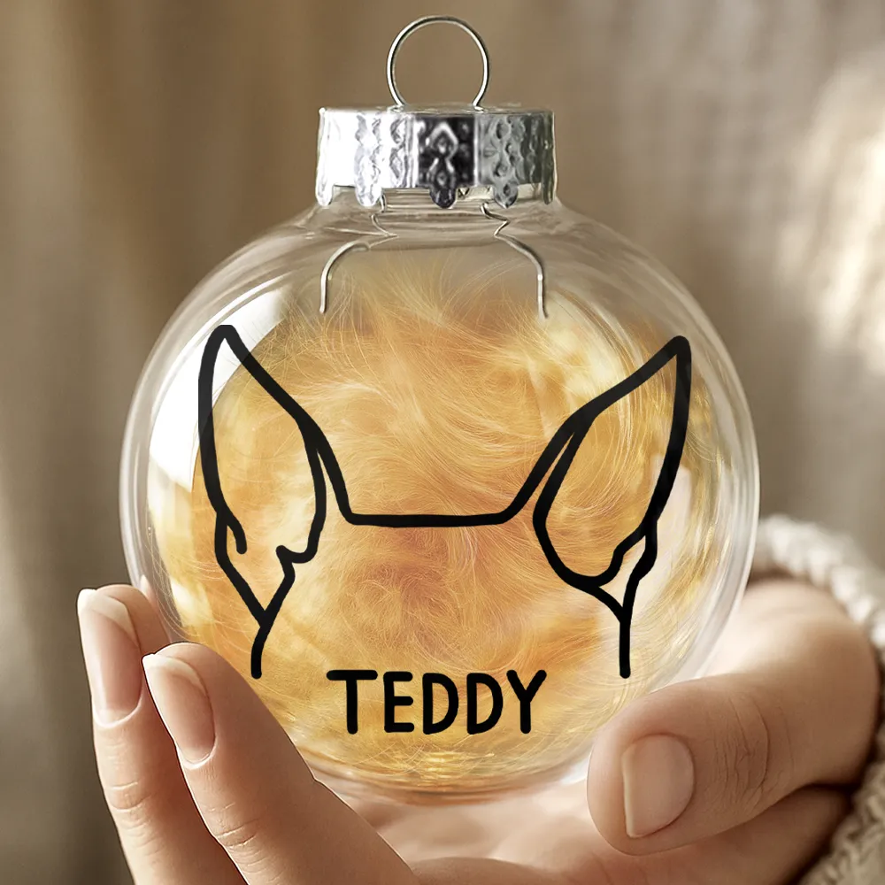 Dog Cat Ears Outline Custom Name - Personalized Fillable Clear Ball Ornament