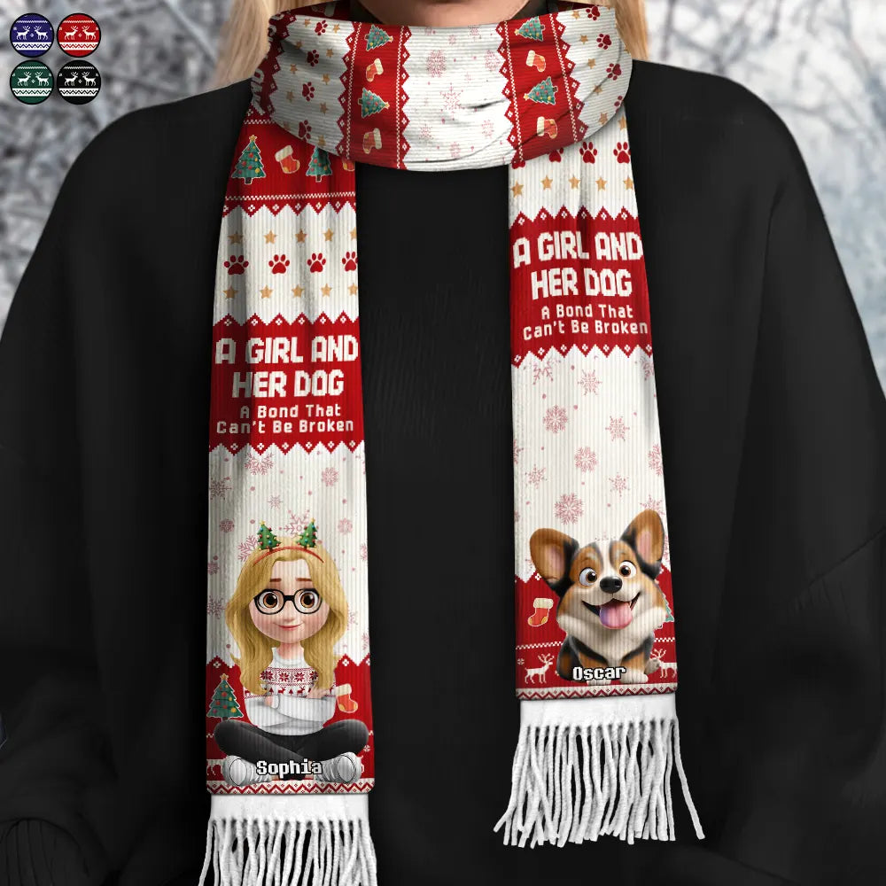 Dog Lover A Bond That Can't Be Broken 3D Effect - Personalized Wool Scarf With Tassel