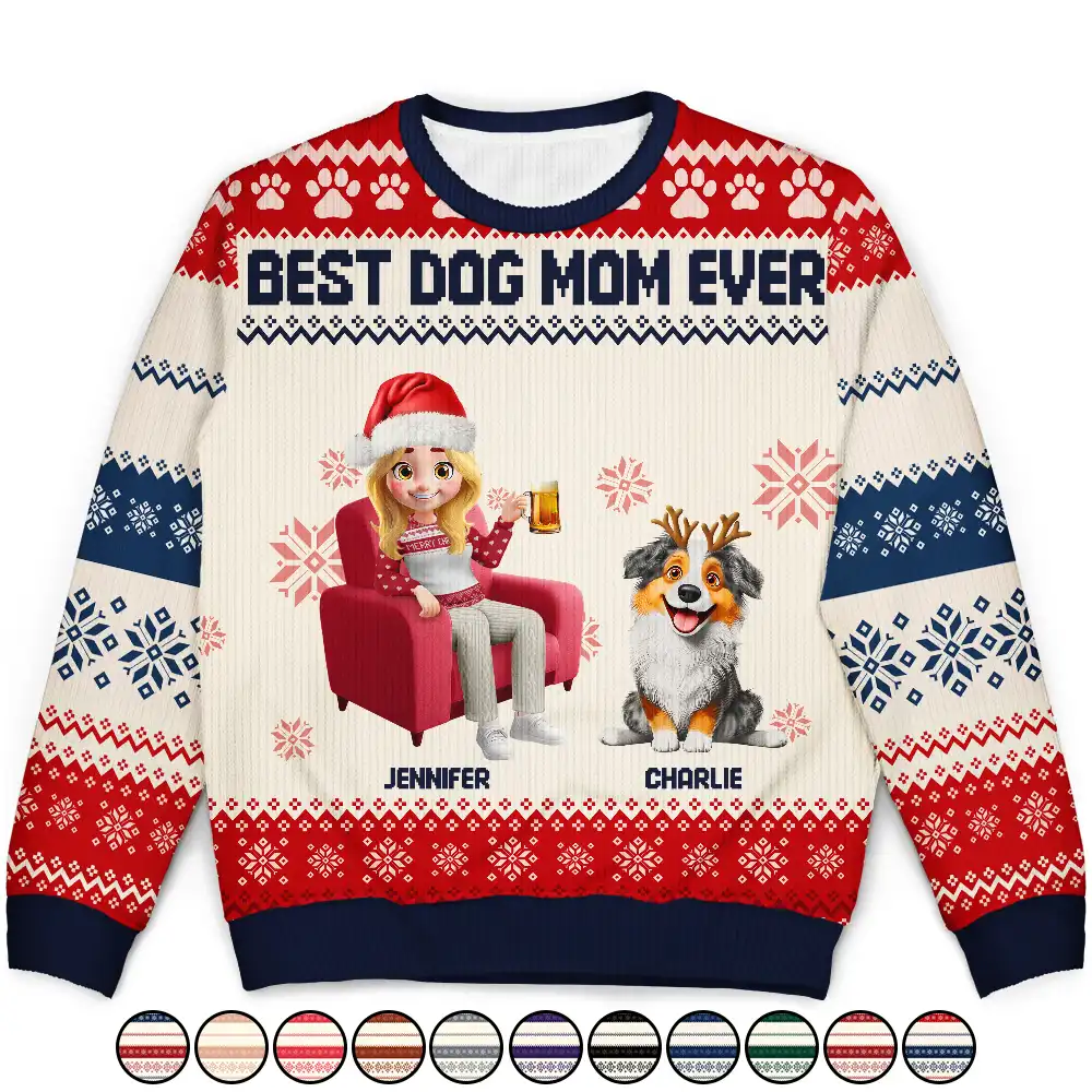 Dog Mom Dog Dad 3D Effect Dog - Personalized Unisex Ugly Sweater