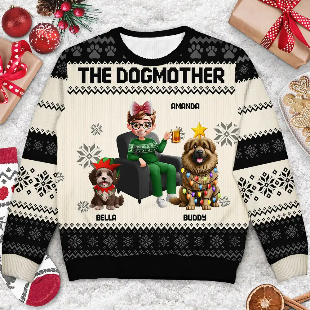 Dog Mom Dog Dad 3D Effect Dog - Personalized Unisex Ugly Sweater