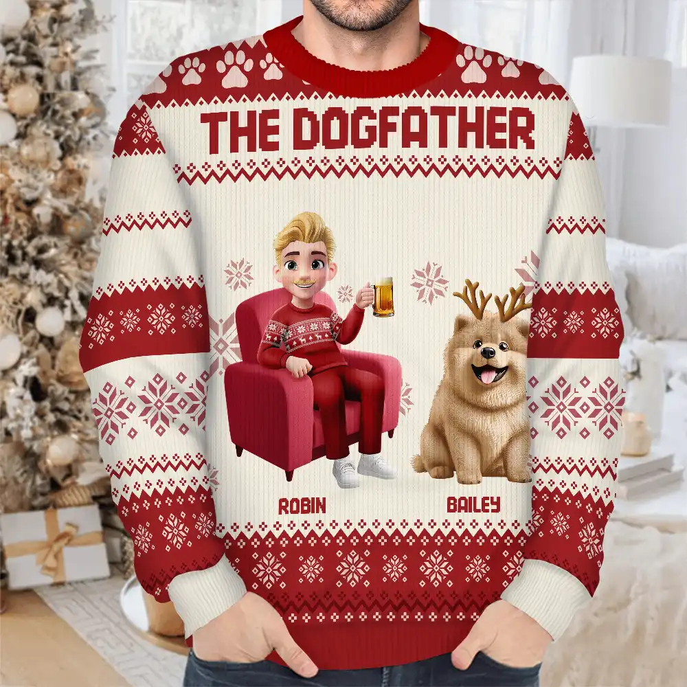 Dog Mom Dog Dad 3D Effect Dog - Personalized Unisex Ugly Sweater