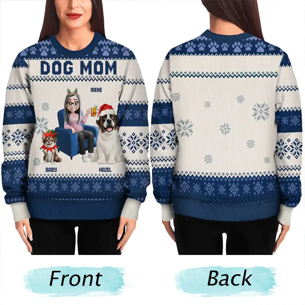 Dog Mom Dog Dad 3D Effect Dog - Personalized Unisex Ugly Sweater