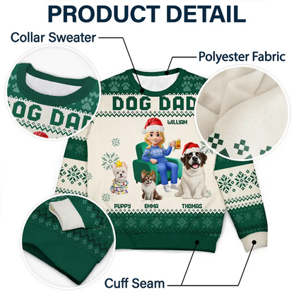 Dog Mom Dog Dad 3D Effect Dog - Personalized Unisex Ugly Sweater