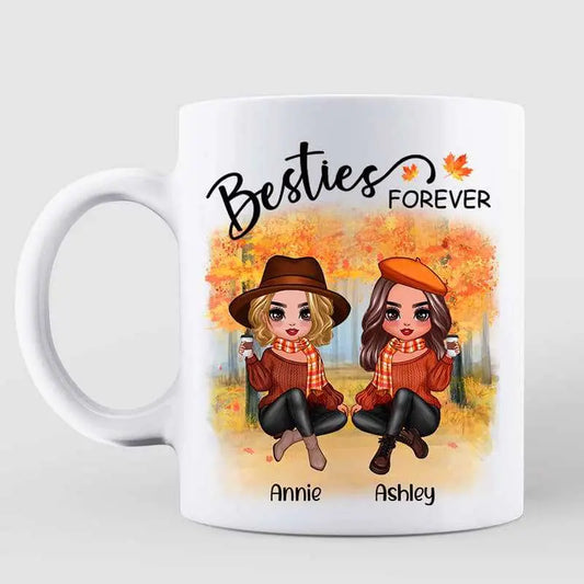 Doll Best Friends Besties Sitting Fall Season Personalized Mug (11oz) Mug The Next Custom Gift