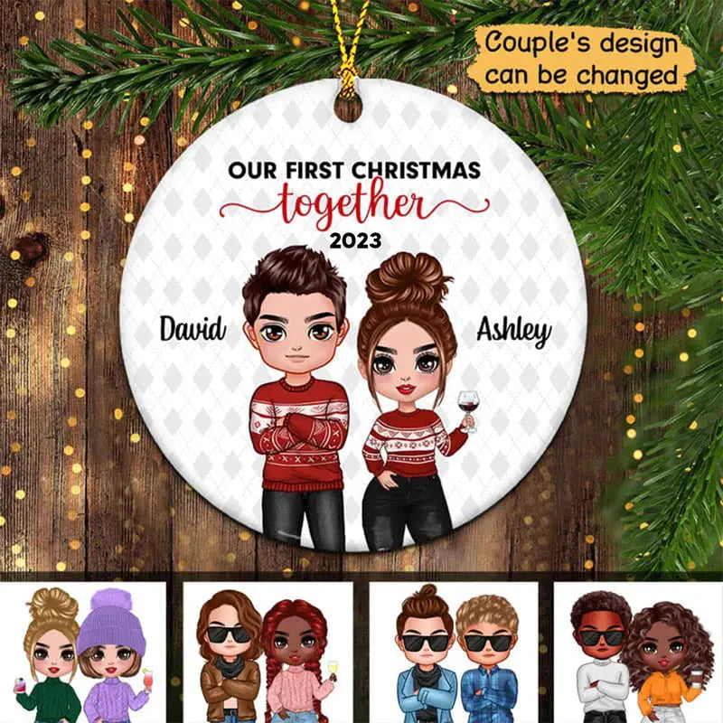 Doll Couple First Christmas Personalized Circle Ornament ornament The Next Custom Gift