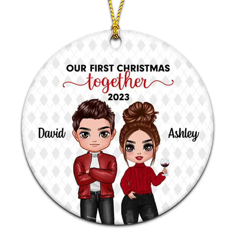 Doll Couple First Christmas Personalized Circle Ornament ornament The Next Custom Gift