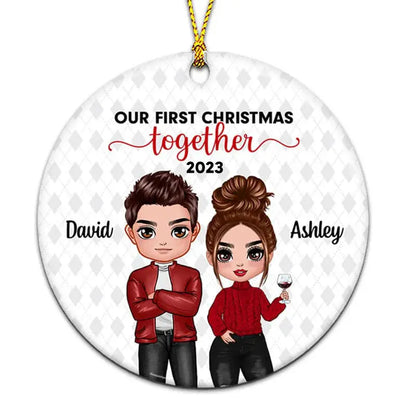 Doll Couple First Christmas Personalized Circle Ornament ornament The Next Custom Gift