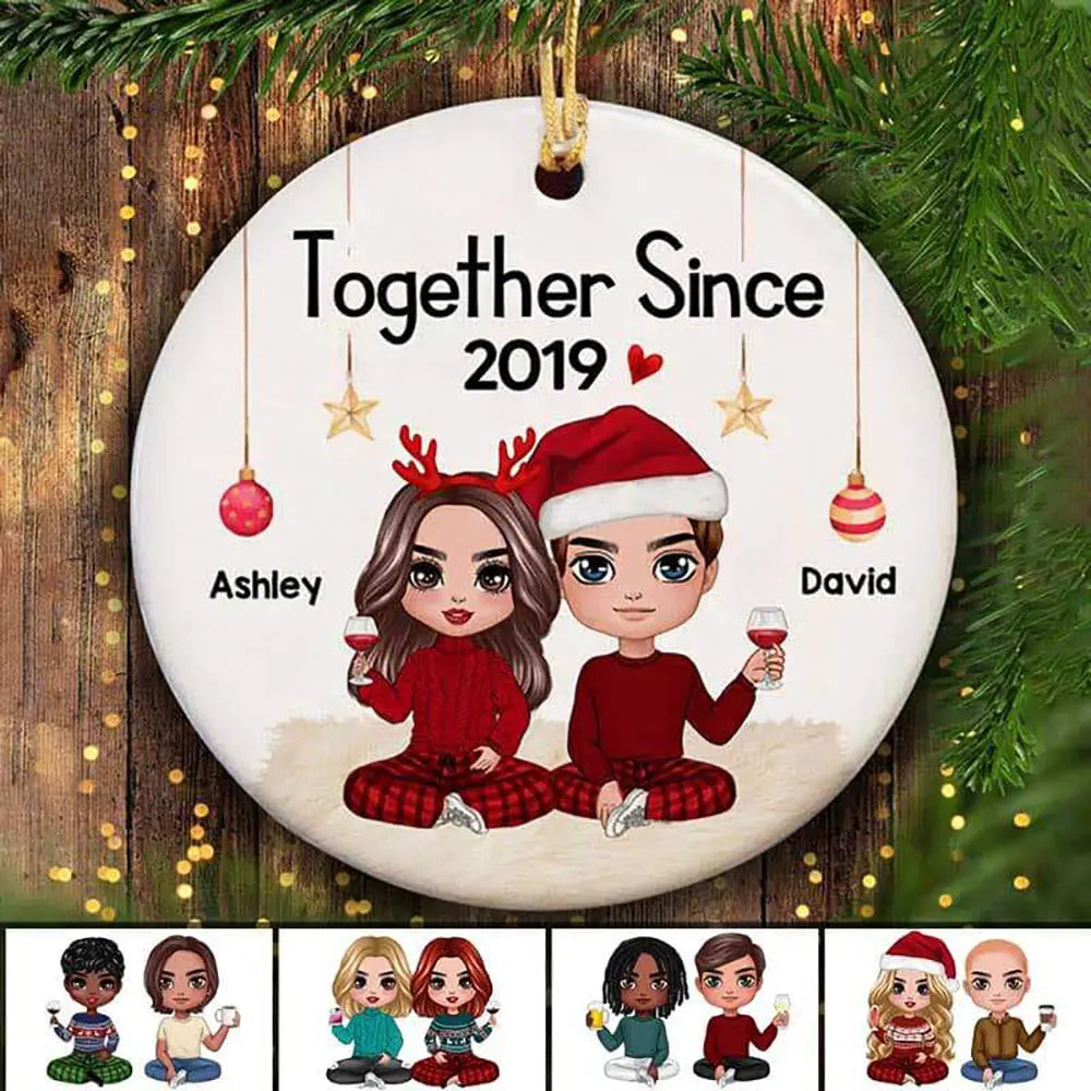 Doll Couple Sitting Christmas Gift For Him For Her Personalized Circle Ornament ornament The Next Custom Gift