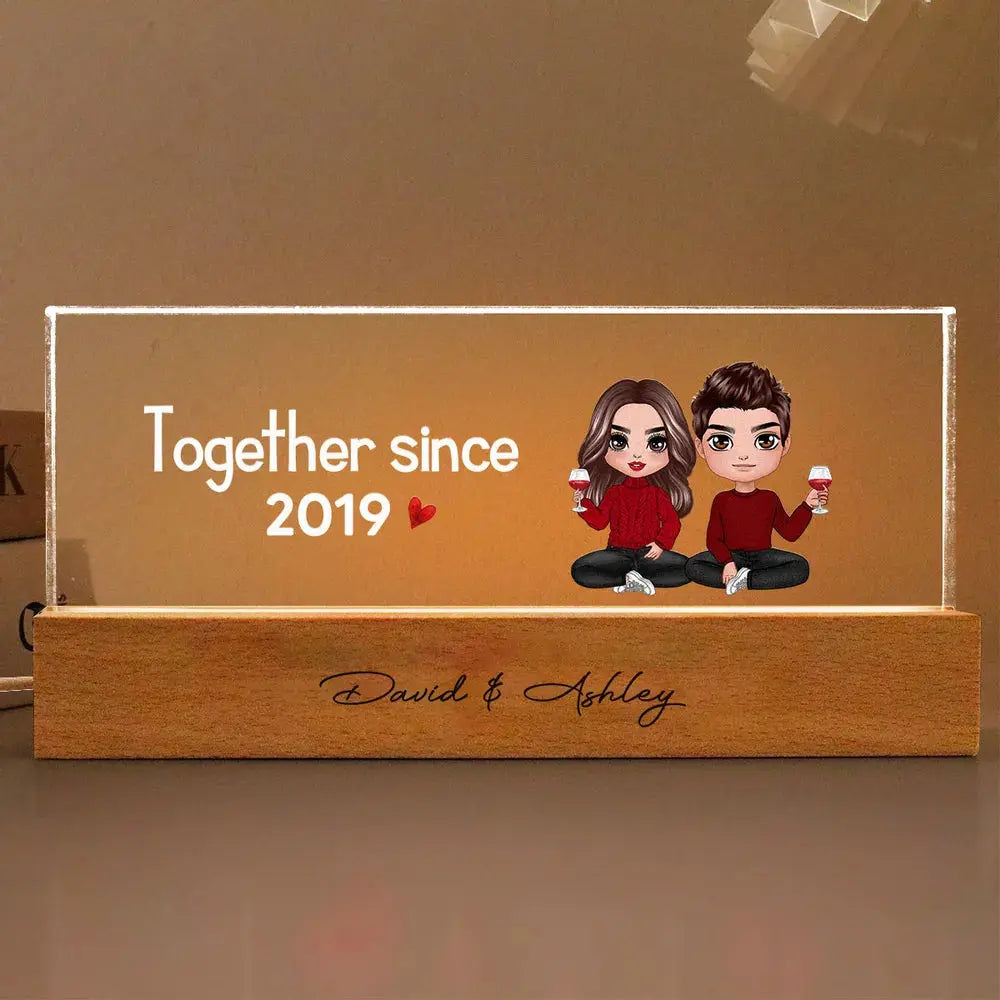 Doll Couple Sitting Together Since Personalized Acrylic LED Night Light, Anniversary Gift For Her, Gift For Him LED Night Light The Next Custom Gift