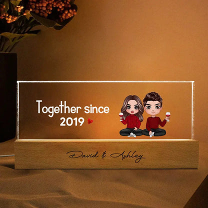 Doll Couple Sitting Together Since Personalized Acrylic LED Night Light, Anniversary Gift For Her, Gift For Him LED Night Light The Next Custom Gift