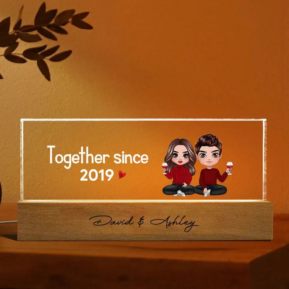 Doll Couple Sitting Together Since Personalized Acrylic LED Night Light, Anniversary Gift For Her, Gift For Him LED Night Light The Next Custom Gift