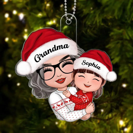 Doll Grandma Hugging Kid Personalized Acrylic Ornament, Christmas Gift For Granddaughter, Grandson, Grandma Car Ornament The Next Custom Gift