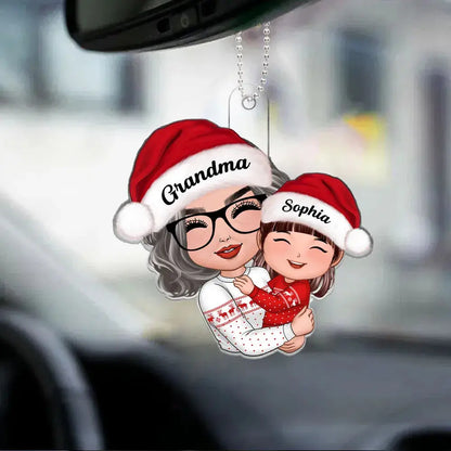 Doll Grandma Hugging Kid Personalized Acrylic Ornament, Christmas Gift For Granddaughter, Grandson, Grandma Car Ornament The Next Custom Gift