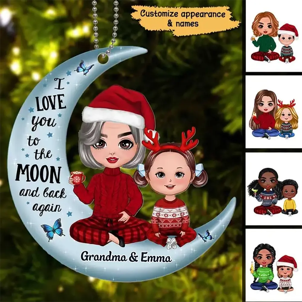 Doll Grandma & Grandkid On Moon Christmas Gift Personalized Acrylic Ornament ornament The Next Custom Gift