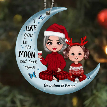 Doll Grandma & Grandkid On Moon Christmas Gift Personalized Acrylic Ornament ornament The Next Custom Gift