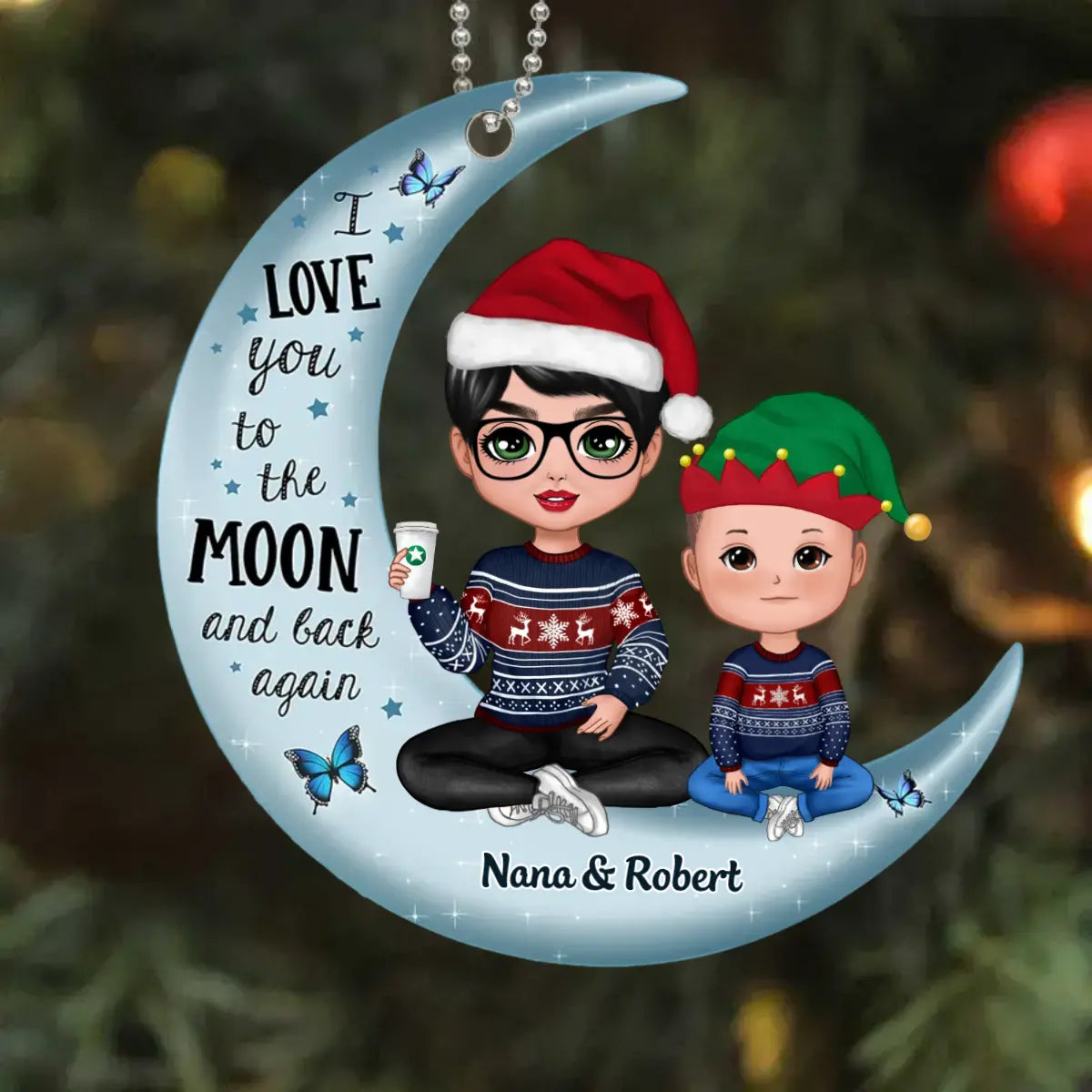 Doll Grandma & Grandkid On Moon Christmas Gift Personalized Acrylic Ornament ornament The Next Custom Gift