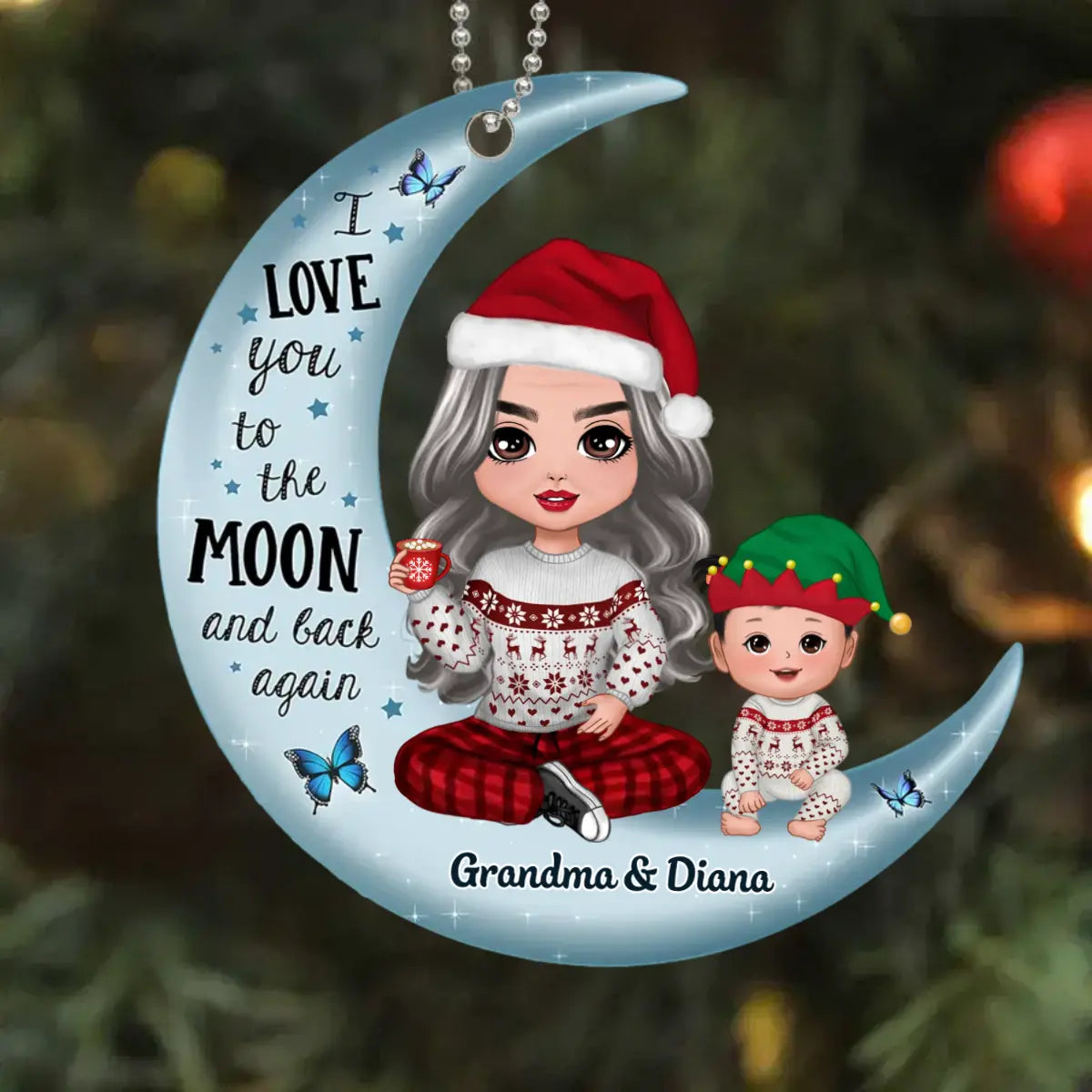 Doll Grandma & Grandkid On Moon Christmas Gift Personalized Acrylic Ornament ornament The Next Custom Gift