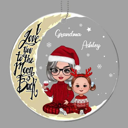 Doll Grandma & Grandkids On Yellow Moon Snow Personalized Acrylic Ornament ornament The Next Custom Gift