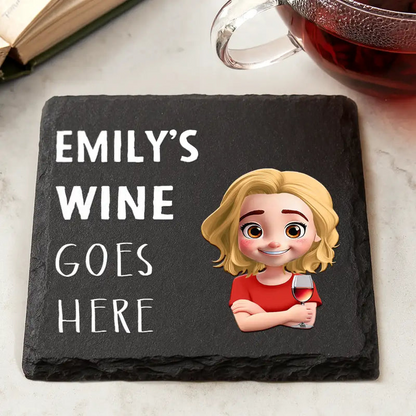 Drink Goes Here 3D Effect Couple - Personalized Slate Coaster