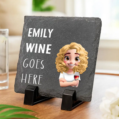 Drink Goes Here 3D Effect Couple - Personalized Slate Coaster