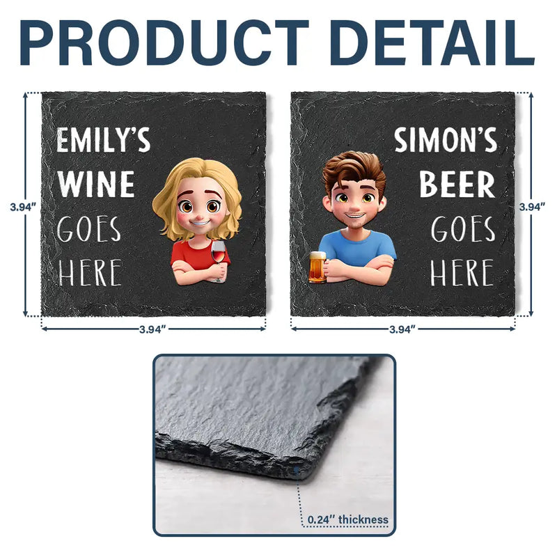 Drink Goes Here 3D Effect Couple - Personalized Slate Coaster