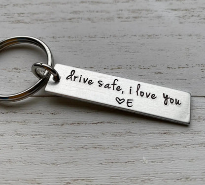 Drive Safe I Love You - Personalized Initial Keychain Stainless Steel Keychain The Next Custom Gift