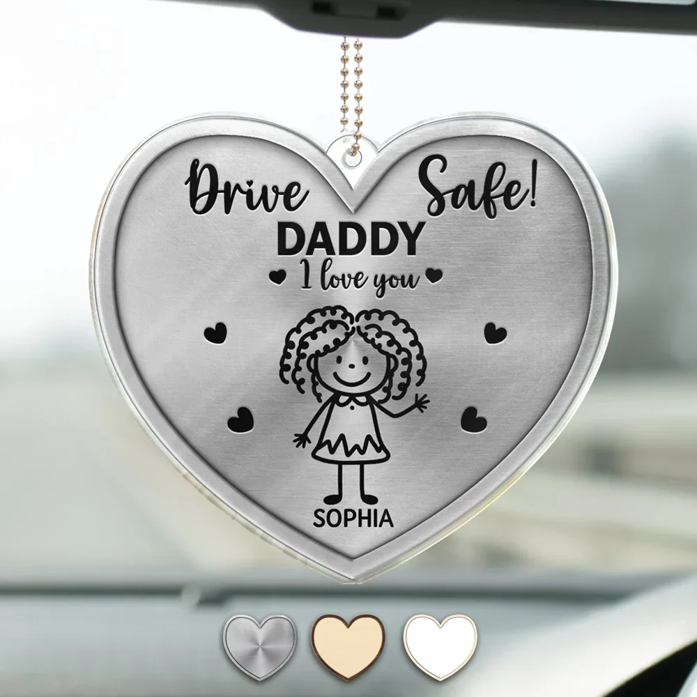 Drive Safe Daddy Kid Stick Figures - Personalized Acrylic Car Hanger