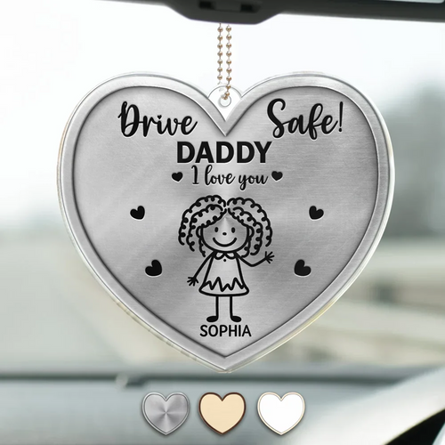 Drive Safe Daddy Kid Stick Figures - Personalized Acrylic Car Hanger