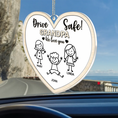 Drive Safe Daddy Kid Stick Figures - Personalized Acrylic Car Hanger
